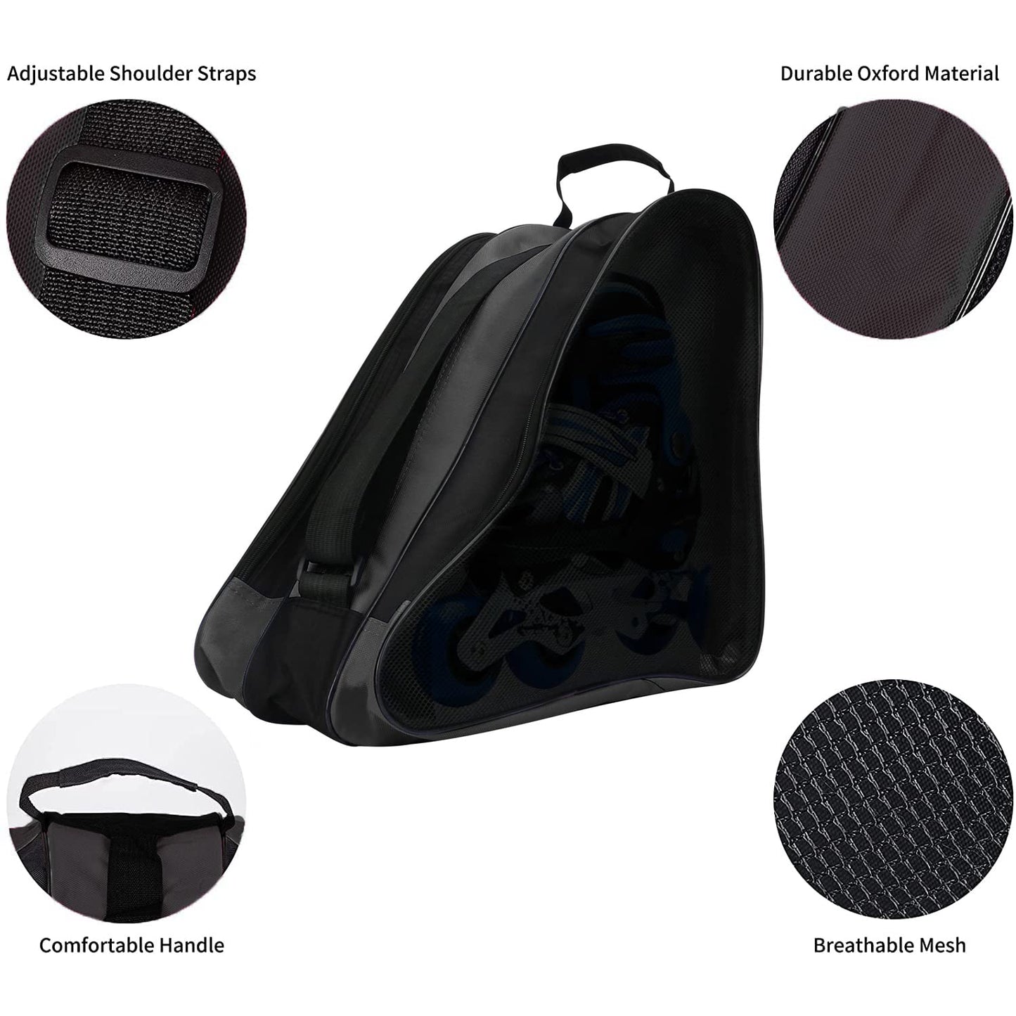 MXiiXM® Roller Skate Bag, Breathable Ice Skate Bags with Adjustable Shoulder Strap, Oxford Cloth Skating Shoes Storage Bag for Women Men Kid and Adults Roller Skate Accessories (Black)