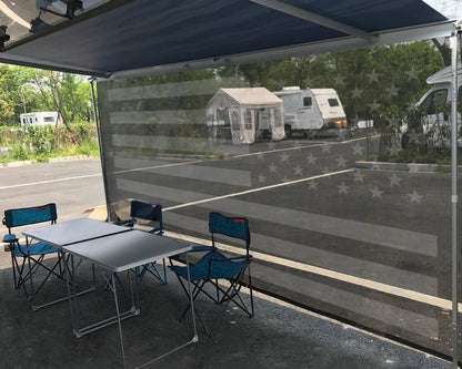 Tentproinc RV Awning Sun Shade Screen 7' X 16' 3'' (American Flag) Black Mesh Sunshade Camper Trailer Awning Shade Screen UV Blocker Completed Kits