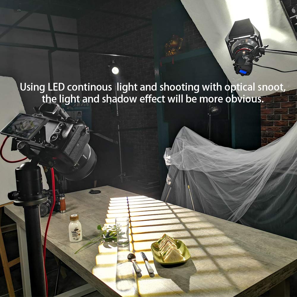 Wellmaking Bowens Mount Optical Snoot Conical, Flash Projector Attachment, Spotlight Snoot Photography Video Artist Modelling Shape Light Studio with Optical Lens Various Gobos Photography Accessories