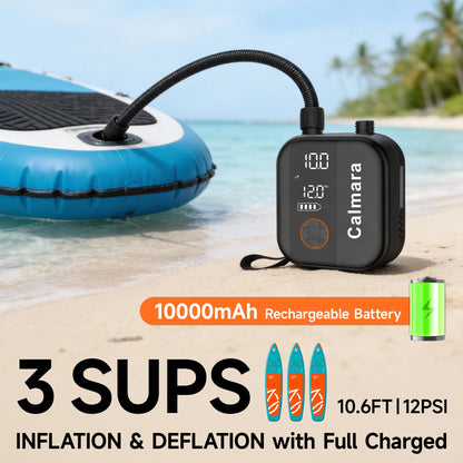 Calmara B1 Electric Paddle Board Pump,Rechargeable 10000mAh Cordless/12V DC 22 PSI High Pressure SUP Pump,Inflation & Deflation,Auto-Off for Stand Up Surfing Kite,Tent,Boat Gift for Men