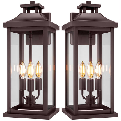 VenzBlomia 20in Outdoor Sconce Lights, 3-Light, Waterproof, Metal, Bronze, 2-Pack