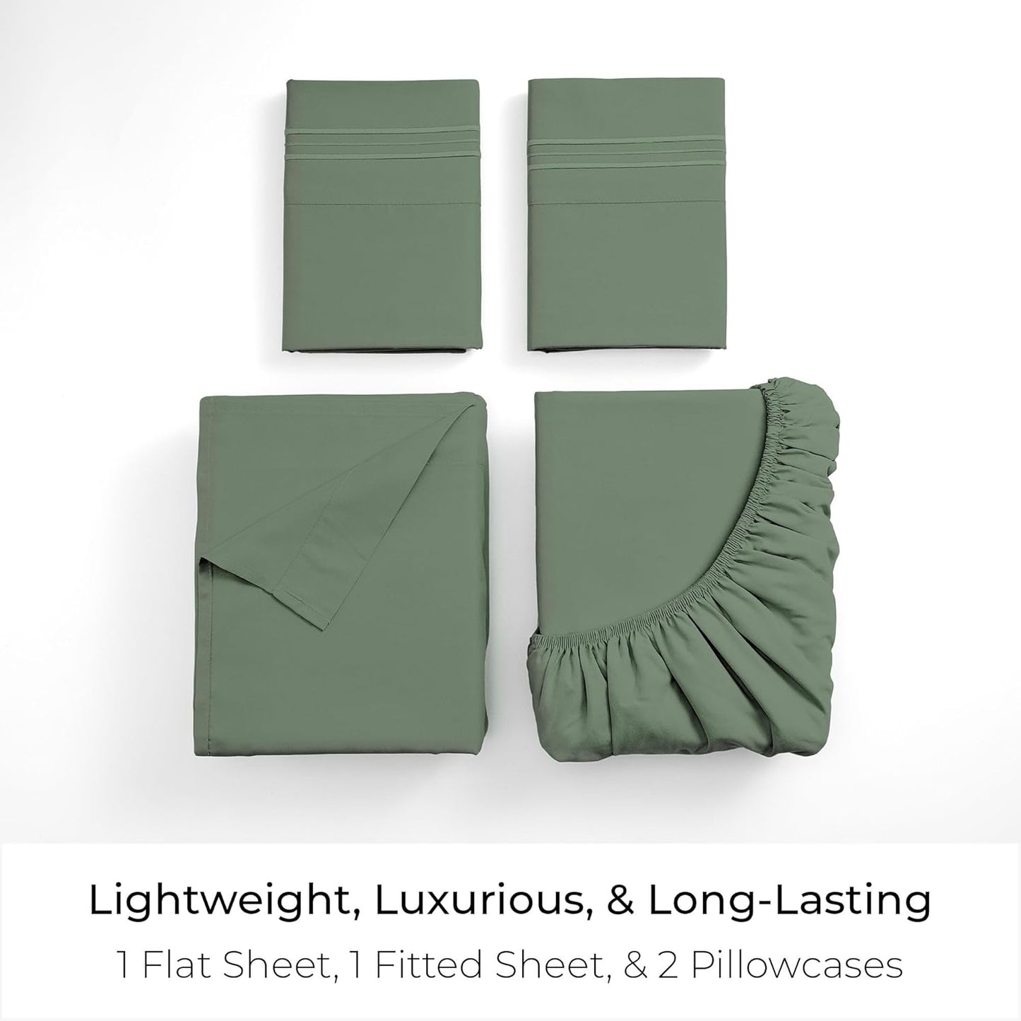 Mellanni Queen Sheets Set - 4 PC Hotel Luxury Bedding | Extra Soft, Cooling, Wrinkle-Resistant (Sage)