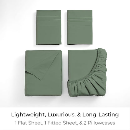 Mellanni Queen Sheets Set - 4 PC Hotel Luxury Bedding | Extra Soft, Cooling, Wrinkle-Resistant (Sage)