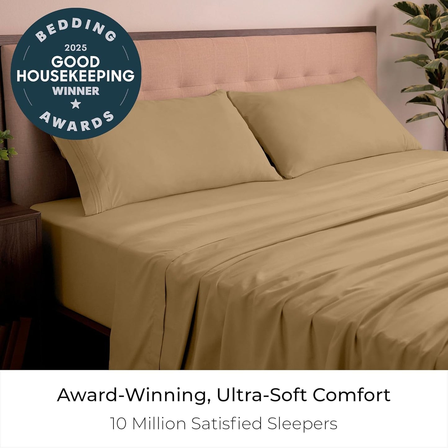 Mellanni King Sheets Set - 4 PC Hotel Luxury Bedding | Extra Soft, Cooling, Wrinkle & Stain Resistant (Gold)