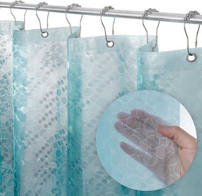 LiBa Heavy Duty Waterproof Shower Curtain - 3D Aqua Circle Pattern, 72x72 Inches, Rustproof Grommets