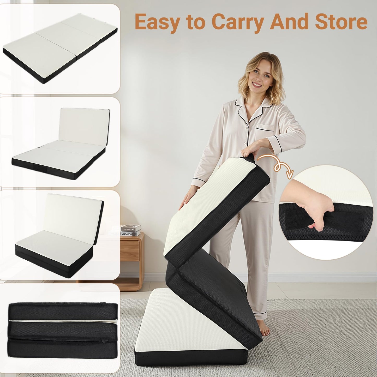 FurryWee Foldable Mattress Queen, Memory Foam Tri Fold Mattress with Removable Washable Cover, 4 inch Folding Floor Mattresses Sleeping Pad for Guest, RV, Travel, Camping, White, 78"x58"x4"