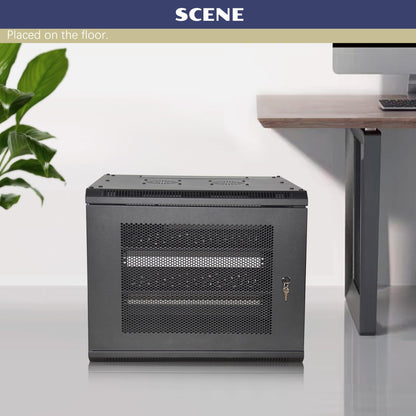 OCEANHUG 9U Wall Mount Server Cabinet with A Lockable Front Vented Door, Cooling Fans, Removable Side Panels - 60cm Depth, 19" Network Rack Including 2 PCS Full-Size Rack Shelves for IT Equipment