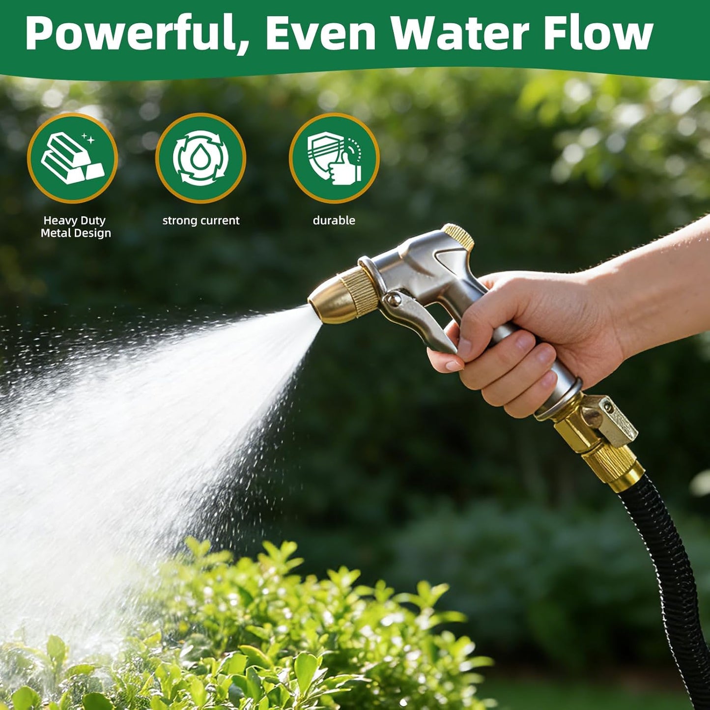 ARXIVE Heavy Duty Metal Garden Hose Nozzle - 4 Adjustable Spray Patterns for Lawn, Car, and Pet Care