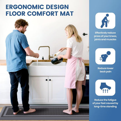 KitchenClouds [2 PCS] Kitchen Rugs Cushioned Anti-Fatigue Kitchen Mats for Floor Waterproof Kitchen Rug Set Non-Slip Comfort Standing Mat for Office, Sink, Laundry 17.3"×28"+17.3"×60", Grey
