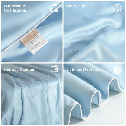 THXSILK All-Season Mulberry Silk Comforter & Blanket, 100% Pure Natural Silk Filling, Lightweight Soft Bed Cover for Bedroom, Sofa, Camping, Cozy Machine Washable Luxury Bedding(Queen 90"x90", Blue)