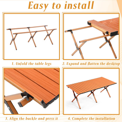 Suzile 2 Pack 4FT Folding Camping Table, Roll Up Portable Camp Table with Carry Bag, Low Collapsible Lightweight Aluminum Outdoor for Camping, Picnic, Beach, Patio, Kitchen(Nut Brown)