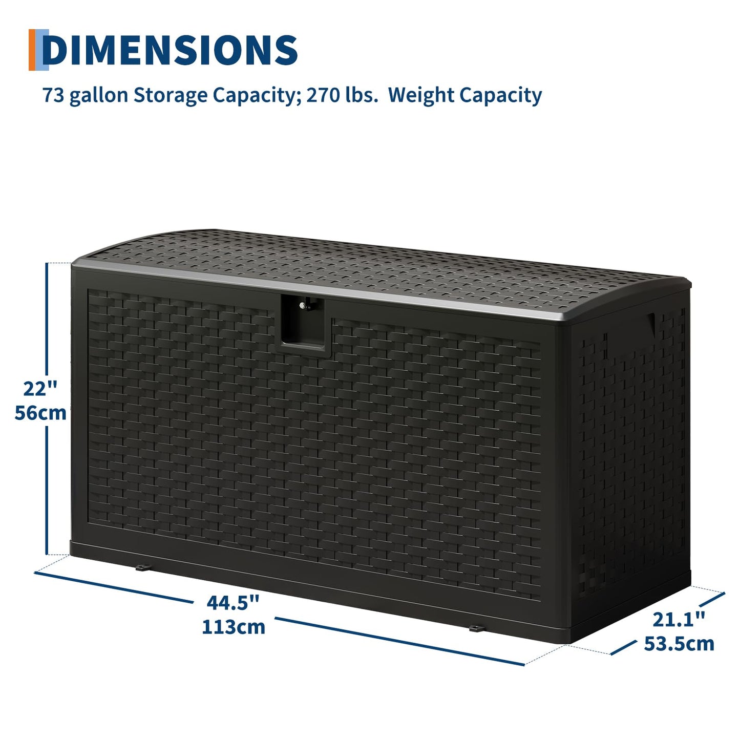 73-150 Gallon Large Outdoor Storage Box - Waterproof Resin Deck Box with Lockable Lid & Gas Struts, All-Weather Patio Storage Bench for Cushions, Pool Toys, Garden Tools, Rattan Texture (Brown/Black)