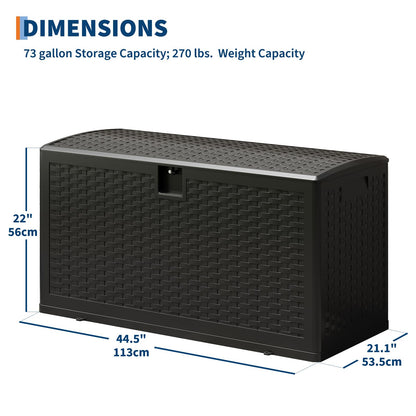 73-150 Gallon Large Outdoor Storage Box - Waterproof Resin Deck Box with Lockable Lid & Gas Struts, All-Weather Patio Storage Bench for Cushions, Pool Toys, Garden Tools, Rattan Texture (Brown/Black)