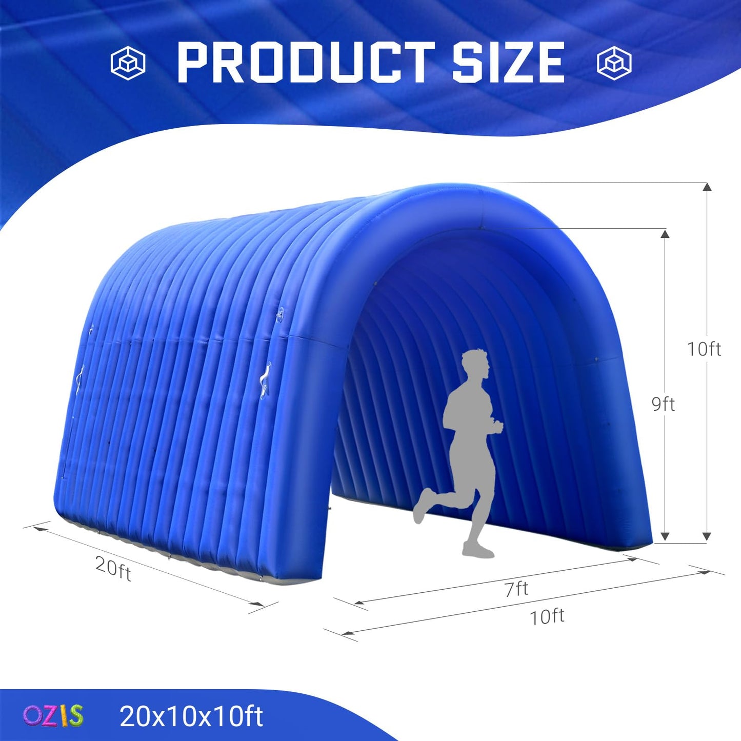 OZIS 20x10x10Ft Inflatable Tunnel Sports Tunnel Entrance with Installed Blower Inflatable Tunnel Tent for Business Advertising Event Exhibition Promotion,Street,Shop,Supermarket,School(Blue)
