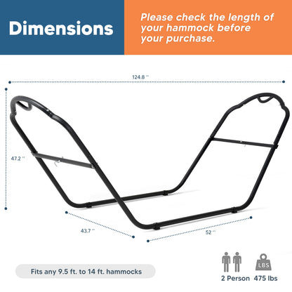 SUNCREAT Universal Steel Hammock Stand Only, Heavy Duty Hammock Stand, Fits 2 Person Hammock 9 to 14 Feet Long, 475-Pound Capacity, Patent Pending, Black
