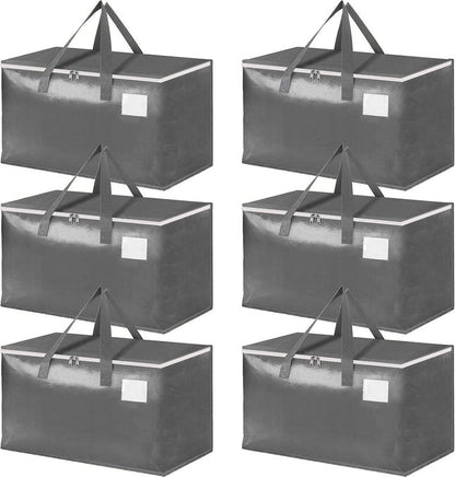 Three-layer Reinforced Moving Bags, 6 Pack Extra Large 93L 60lb Heavy Duty Moving Totes with Strong Zippers & Handles, Easy Open Lids, Water-Resistant, Storage Totes, Fold Flat