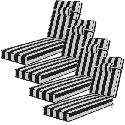72 x 21 x 4 Inch Olefin Chaise Lounge Cushions, Lounge Chair Cushions with Headrest for Outdoor Furniture - Weather and Fade Resistant Patio Replacement Furniture Lounge Chair Cushion Set of 4