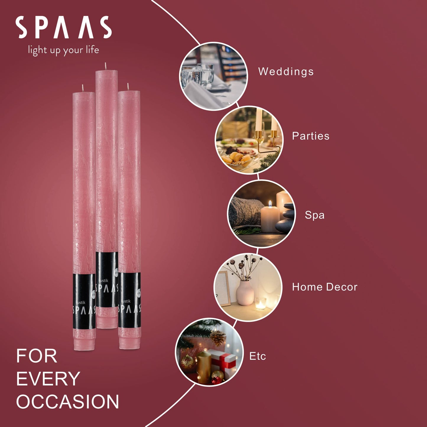 SPAAS Rustic Rose Blush Candles - Set of 6 10" Tall Dripless Light Pink Unscented Long Burning Decorative Table/Party/Wedding/Holiday Candles