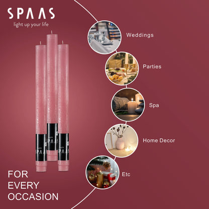 SPAAS Rustic Rose Blush Candles - Set of 6 10" Tall Dripless Light Pink Unscented Long Burning Decorative Table/Party/Wedding/Holiday Candles