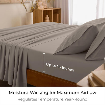 Mellanni King Sheets Set - Luxury 4 PC Bedding Collection | Extra Soft, Cooling, Wrinkle-Resistant (King, Tan)