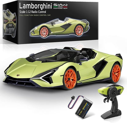 MIEBELY Lamborghini Remote Control Car 1:12 Scale Lambo Rc Cars 7.4V 900mAh Officially Licensed 12Km/h Fast Toy Car with Led Light 2.4Ghz Model Car for Adults Boys Girls Birthday Ideas Gift - Green