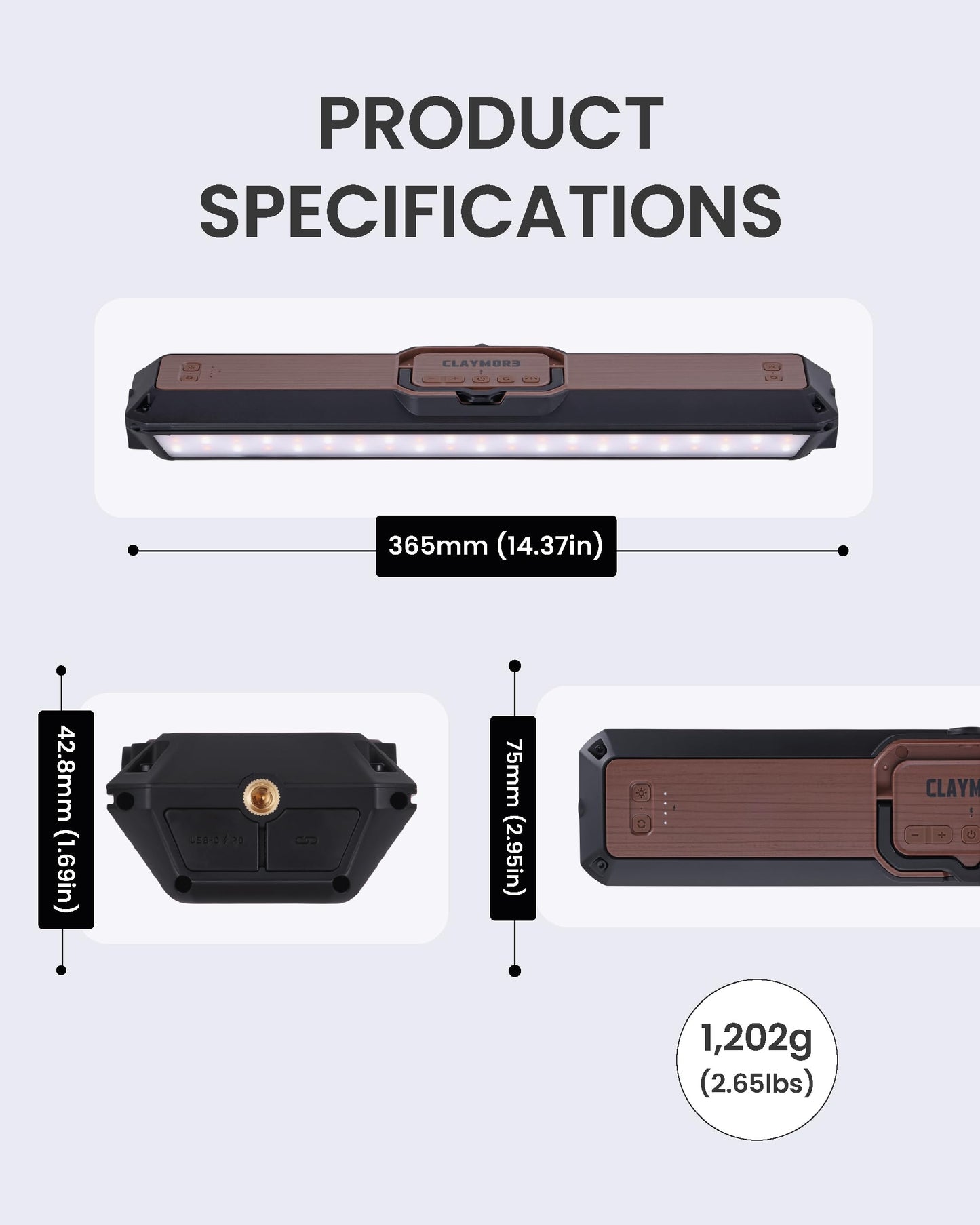 Claymore 3Face Pro X (Black) - Rechargeable Surface Area Camping Light for Trucks, Overlanding, Tents, Canopies, Outdoor Events, Street Vendors, Work Lighting, Long-Lasting Battery, Hanging Design