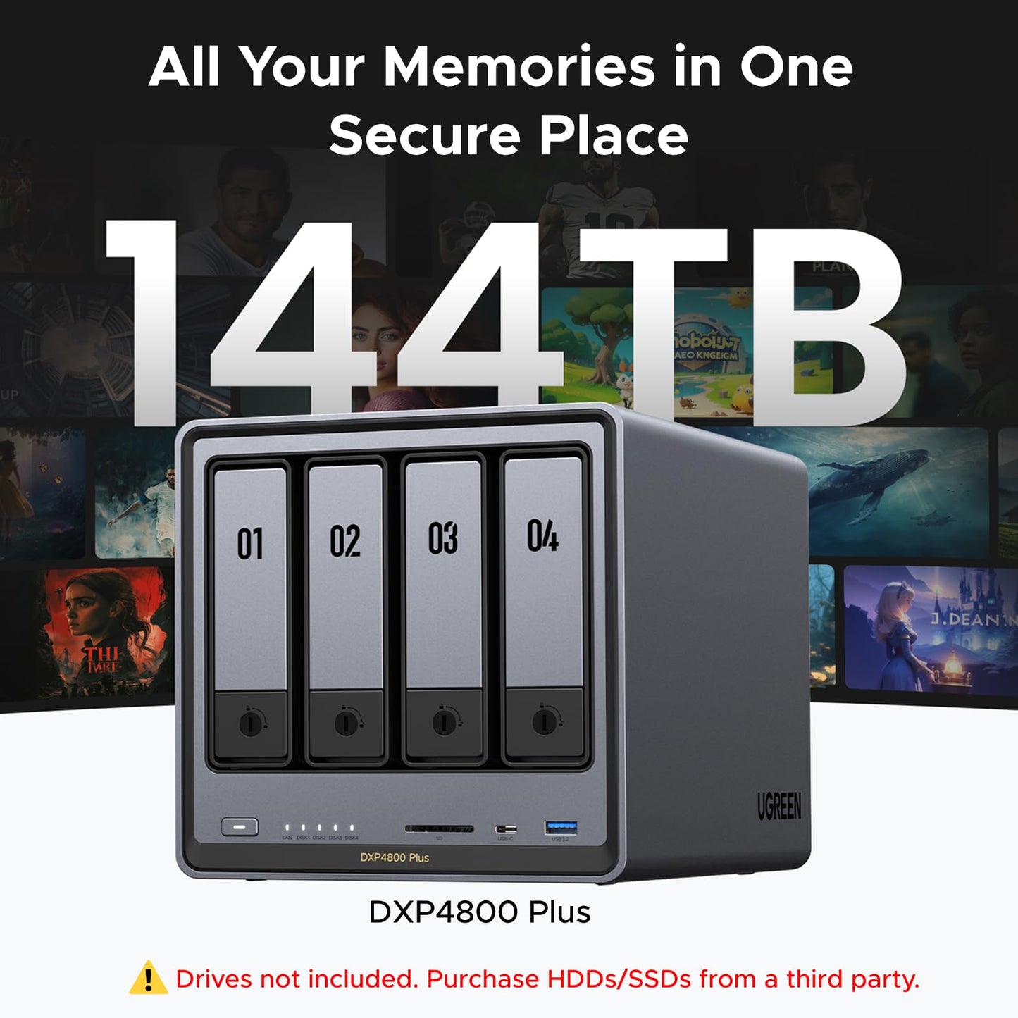 UGREEN NAS DXP4800 Plus 4-Bay Desktop NAS, Intel Pentium Gold 8505 5-Core CPU, 8GB DDR5 RAM, Built-in 128G SSD, 1 * 10GbE, 1 * 2.5GbE, 2 * M.2 NVMe Slots, 4K HDMI, Network Attached Storage (Diskless)