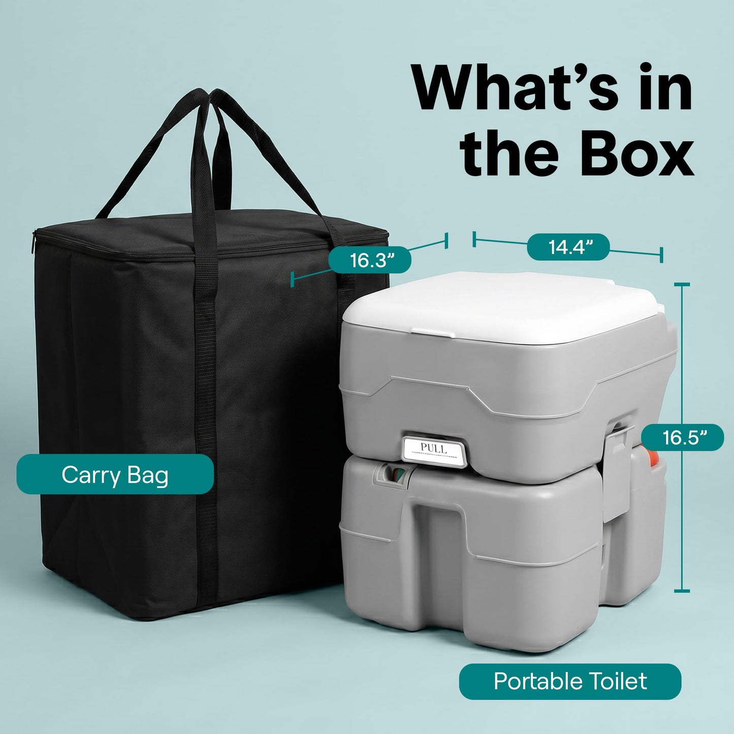 SereneLife 5.2 Gal Portable Camping Toilet For Adults, 100+ Flushes, Porta Potty Camp Toilet with Detachable Waste Tank, Level Indicator, Carry Bag, Suitable for Camping, Hiking, and Boating