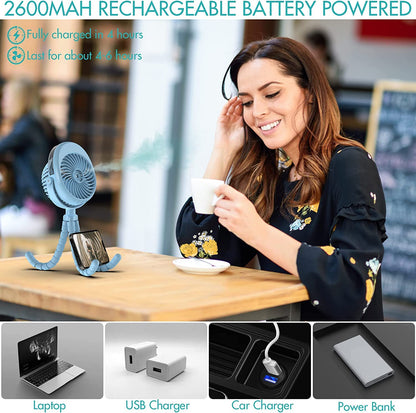 COMLIFE Misting Baby Stroller Fan, Rechargeable Battery Operated, 270° & 360° Pivoting, 50ml Portable Water Sprayer Misting Fan with Flexible Tripod Clip on Car Seat Crib Treadmill Bunk Bed