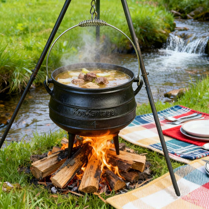 12 Quart Cast Iron Dutch Oven Cauldron Pot - Camping Cookware with Lid - Pre-Seasoned Heavy-Duty Potjie for Stews, Soups, Braising, and Frying Over Fire Pit Grill or Camp Stove