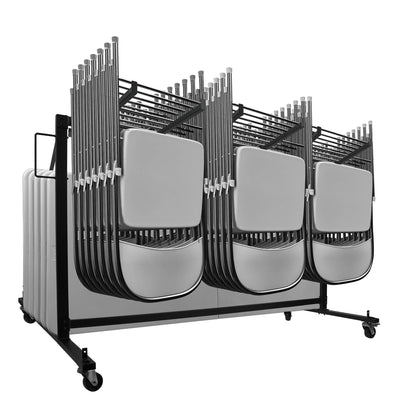 Pearington Folding Chair Rack, 400 lb Capacity, Holds Up to 42 Chairs or 12 Tables, Large Wheeled Storage Cart for Events, Schools, Churches, Matte Black