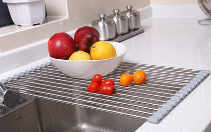 Ahyuan Roll up Dish Drying Rack Over The Sink Kitchen Roll up Sink Drying Rack Portable Dish Drainer Foldable Dish Drying Rack (Warm Gray, 17.8''X17'')