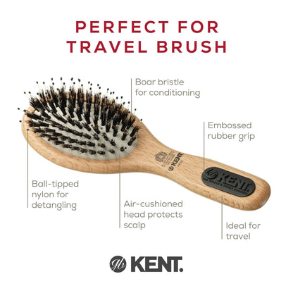 Kent PF01 Large Cushion Detangler Brush, Boar Bristle and Non-Scratch Nylon Mix Hairbrush for Straightening Smoothing. Oval Wood Paddle Detangling Hair Brush for Medium to Long Hair, Made in England