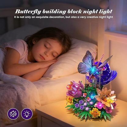Butterfly Building Sets with Moving Wings &amp LED Lights Botanical Flowers Collection Building Blocks for Adults Butterfly Gifts Model Building Kits for Mom Girlfriend Wife on Birthday Valentine's