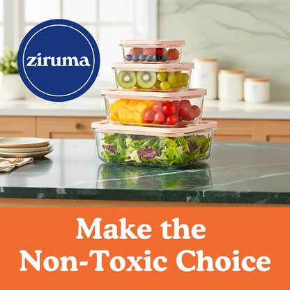 Ziruma Glass Food Storage Containers - Non-Toxic, Airtight, Microwave & Freezer Safe | 2.6 Cup, 4 Pack