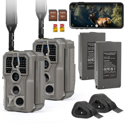 GardePro X66 Pro 2-Pack Cellular Trail Cameras (Non-WiFi), Rechargeable Battery, 64GB SD Cards Included, Live View, Shared Data Plan, Motion Activiated