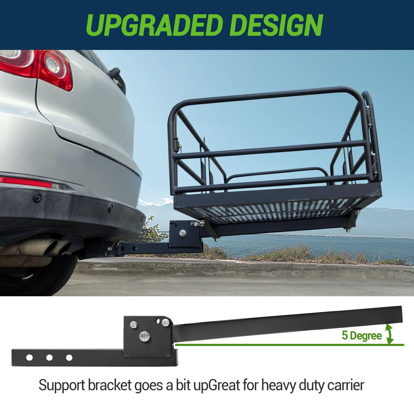 Season Guard Hitch Cargo Carrier with 14" High Side Rails, 60"x24"x14" Folding Steel Basket Rack, Heavy Duty Luggage Platform Fits 2" Receiver for SUV, RV, Trailer, Pickup Truck, 500lbs Capacity
