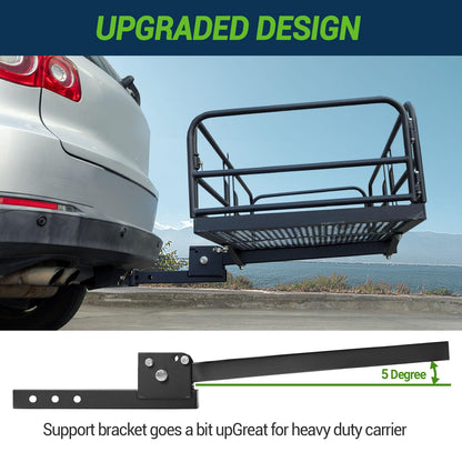 Season Guard Hitch Cargo Carrier with 14" High Side Rails, 60"x24"x14" Folding Steel Basket Rack, Heavy Duty Luggage Platform Fits 2" Receiver for SUV, RV, Trailer, Pickup Truck, 500lbs Capacity