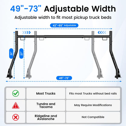 Truck Ladder Rack, 800 lbs Capacity Extendable Ladder Rack for Truck, Universal Adjustable Pickup Truck Bed Ladder Rack, Heavy Duty Steel Construction, No Drilling Required