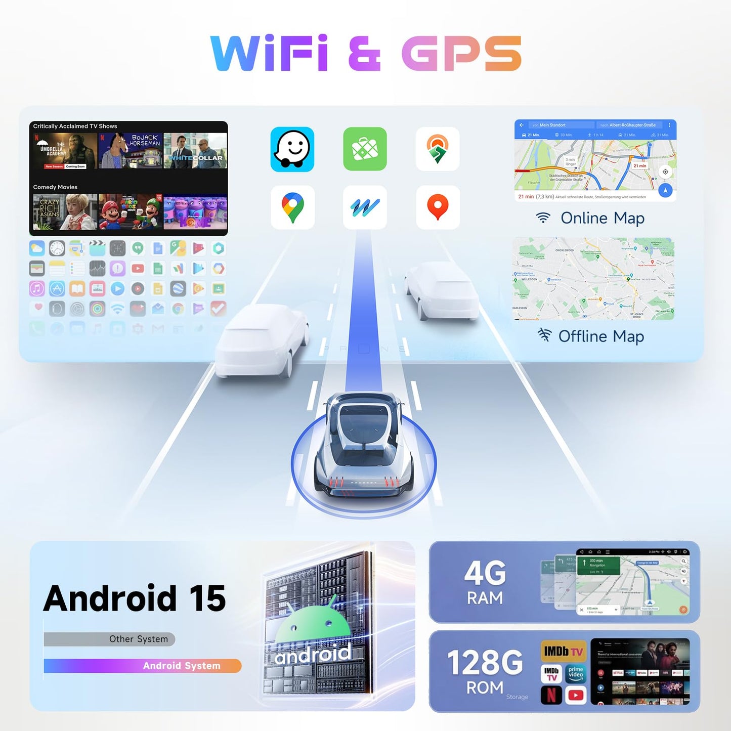 4G+64G Car Stereo For Jeep Renegade 2016-2021/Compass Android 7 Inch Incell Touch Screen Stereo GPS Navigation with Wireless Carplay Android Auto Double Din Car Radio Bluetooth DSP WiFi FM RDS, Camera
