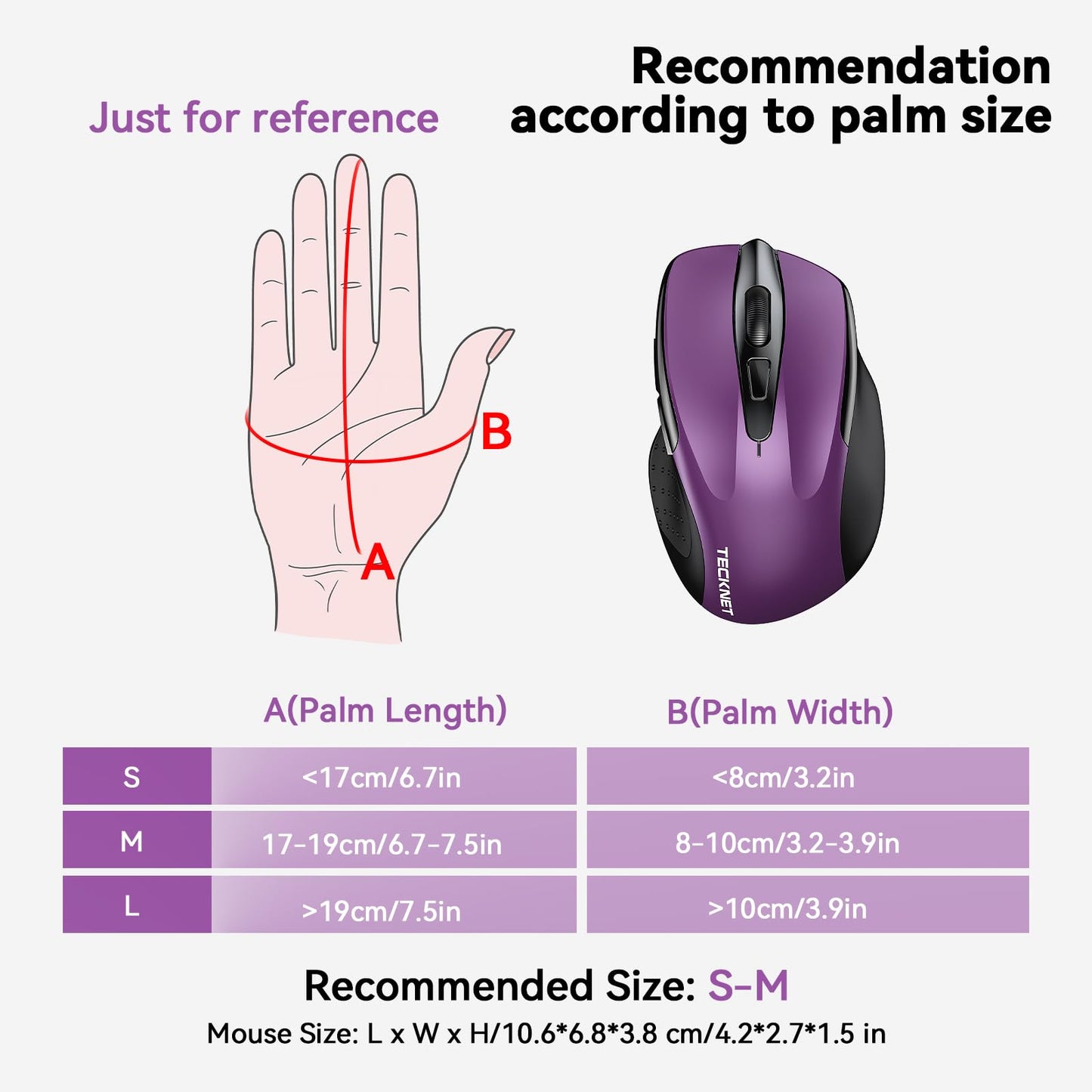 TECKNET Wireless Mouse (BT5.0/3.0 & 2.4G) Rechargeable 4800 DPI Silent USB A & Bluetooth Mouse 6 Buttons, Wide Compatibility - Grey