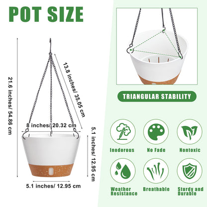 Amyhill 6 Pcs 8 Inch Hanging Planter for Indoor Plants Self Watering Hanging Pot Baskets with Drainage Hole Visible Water Level Tray with Hooks for Garden Outdoor(White)