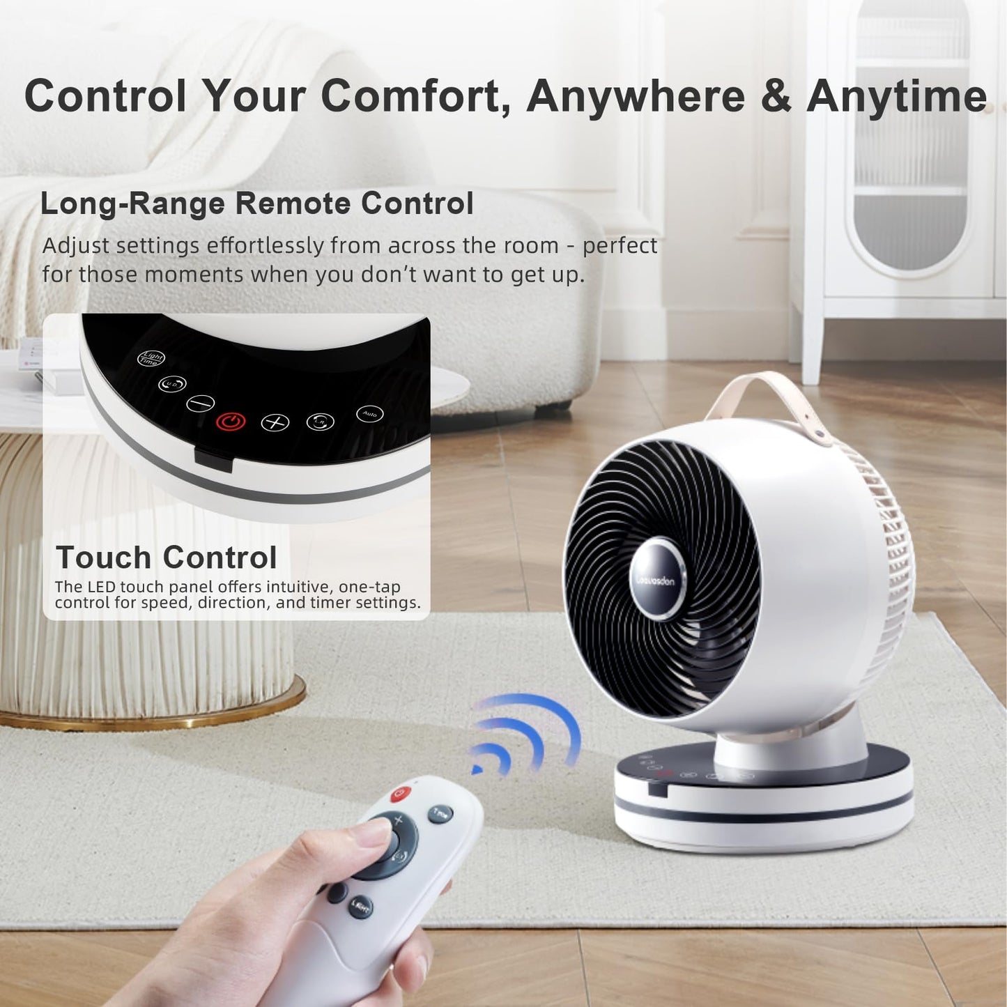 Leavesden Air Circulator Fan 0dB Quiet 15.75 Inch Table Fans for Bedroom, 12 Speeds, 12H Timer, Auto Temperature Control Oscillating Fan Desk Fan with Remote for Home Office Dorm
