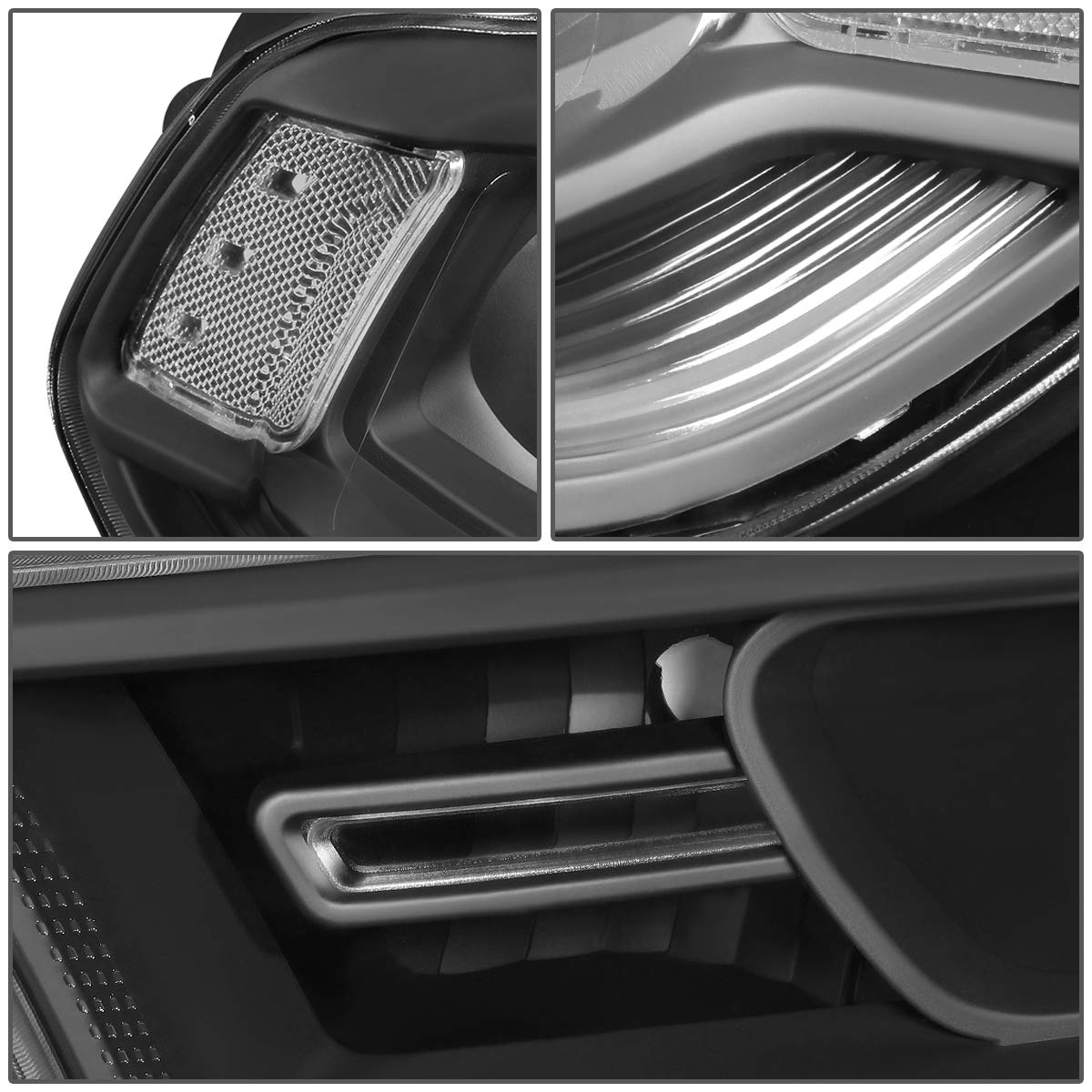 DNA Motoring HL-OH-DDUR14-BK-CL1 Pair Factory Style Projector Headlight Lamp with LED Side Marker