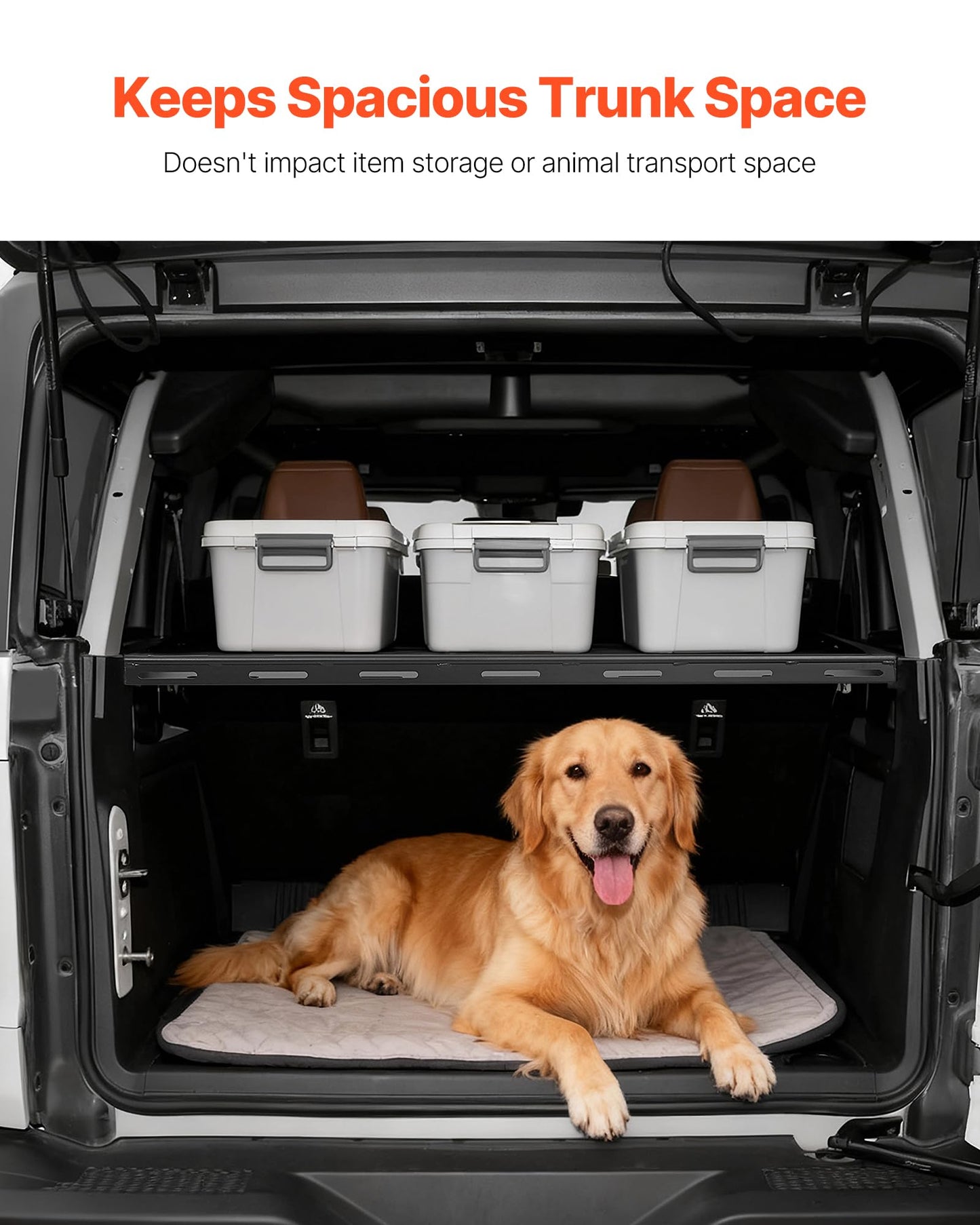 VEVOR Rear Trunk Cargo Rack with Net 2021-2026 Ford Bronco 4 Door Hardtops (Exclude Bronco Sport), 300 lbs Capacity, Carbon Steel Basket Tray Interior Storage Luggage Carrier