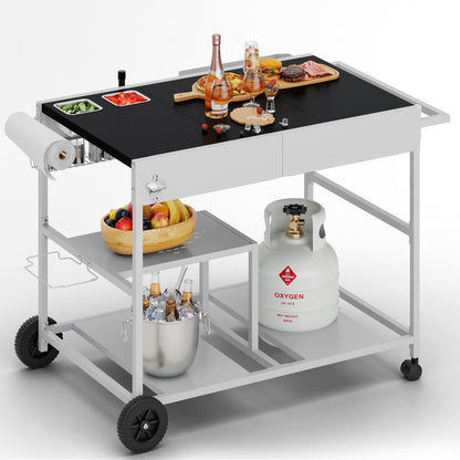 Shintenchi Pizza Oven Cart Table with Topping Station and Wheels, Outdoor Tabletop Grill Table Stand, Movable Food Prep Workcart Fits for Ninja Blackstone Woodfire Grill