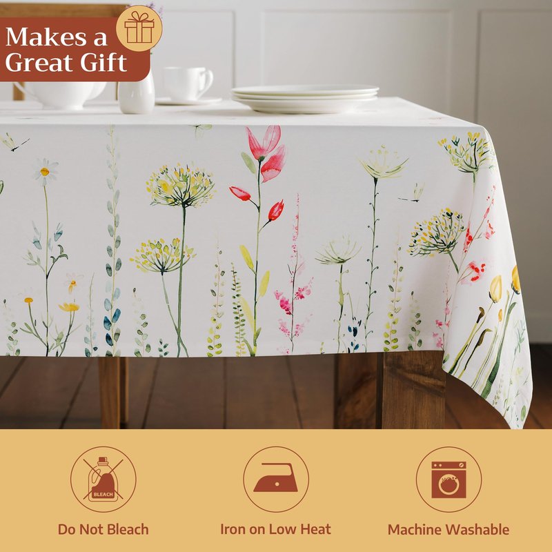 Maison d' Hermine Table Cloth Rectangle Table 100% Cotton 60 x 90 Inches Tablecloth Reusable Decorative for Dining Kitchen Room Farmhouse Home Gifts for Mothers Day Spring Summer - Botanical Fresh