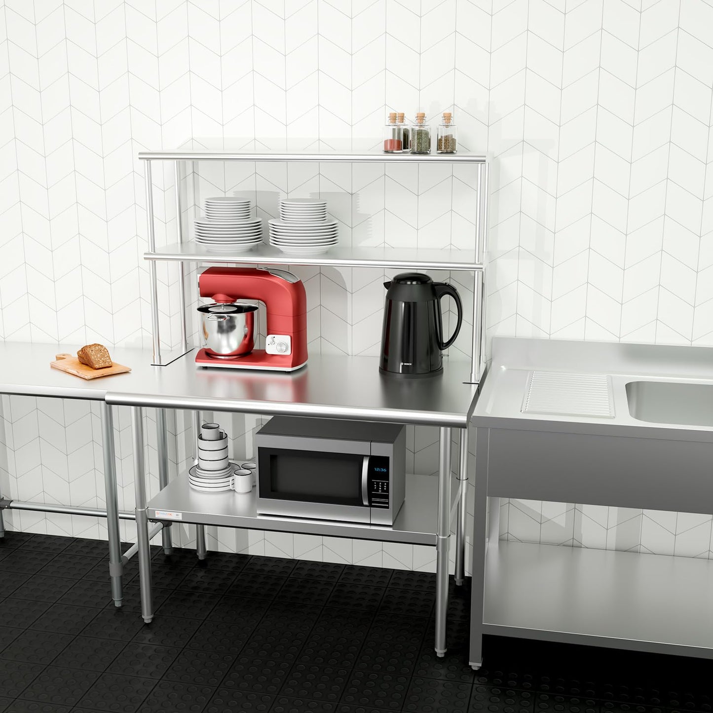 STABLEINK NSF Stainless Steel Double Overshelf for Prep & Work Table 12x36 Inches, 2 Tier Rack Shelves for Commercial Restaurant, Home Kitchen, Laundry and Garage