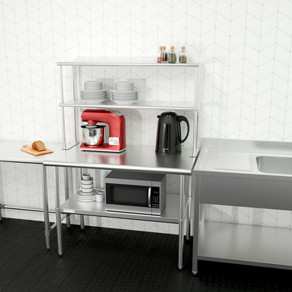 STABLEINK NSF Stainless Steel Double Overshelf for Prep & Work Table 12x36 Inches, 2 Tier Rack Shelves for Commercial Restaurant, Home Kitchen, Laundry and Garage