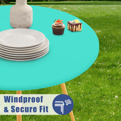 Moosfor Round Spandex Tablecloth, Elastic Fitted Waterproof Tablecloths for 45"-56" Tables, Stretch Washable Picnic Table Cover for Camping, Dining, Indoor and Outdoor,Aqua Blue